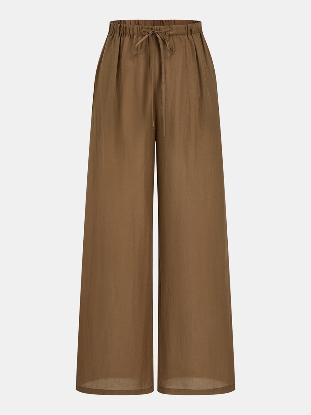 Commense Semi-Sheer Halter Neck Top & Wide Leg Pants Set - Brown - Picture 9 of 11